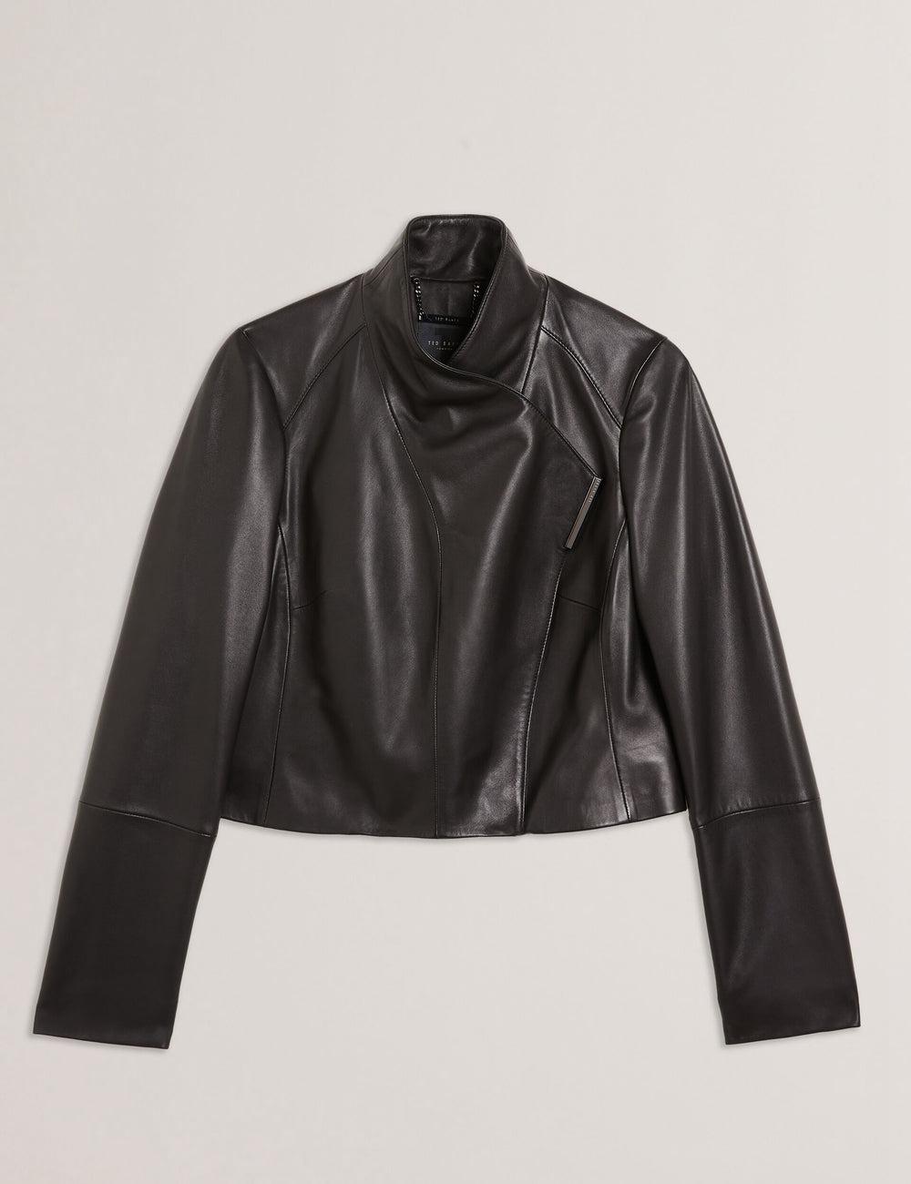 Black Ted Baker RIYOZE - Wrap Front Cropped Leather Women Jackets | Canada  LHT-962435