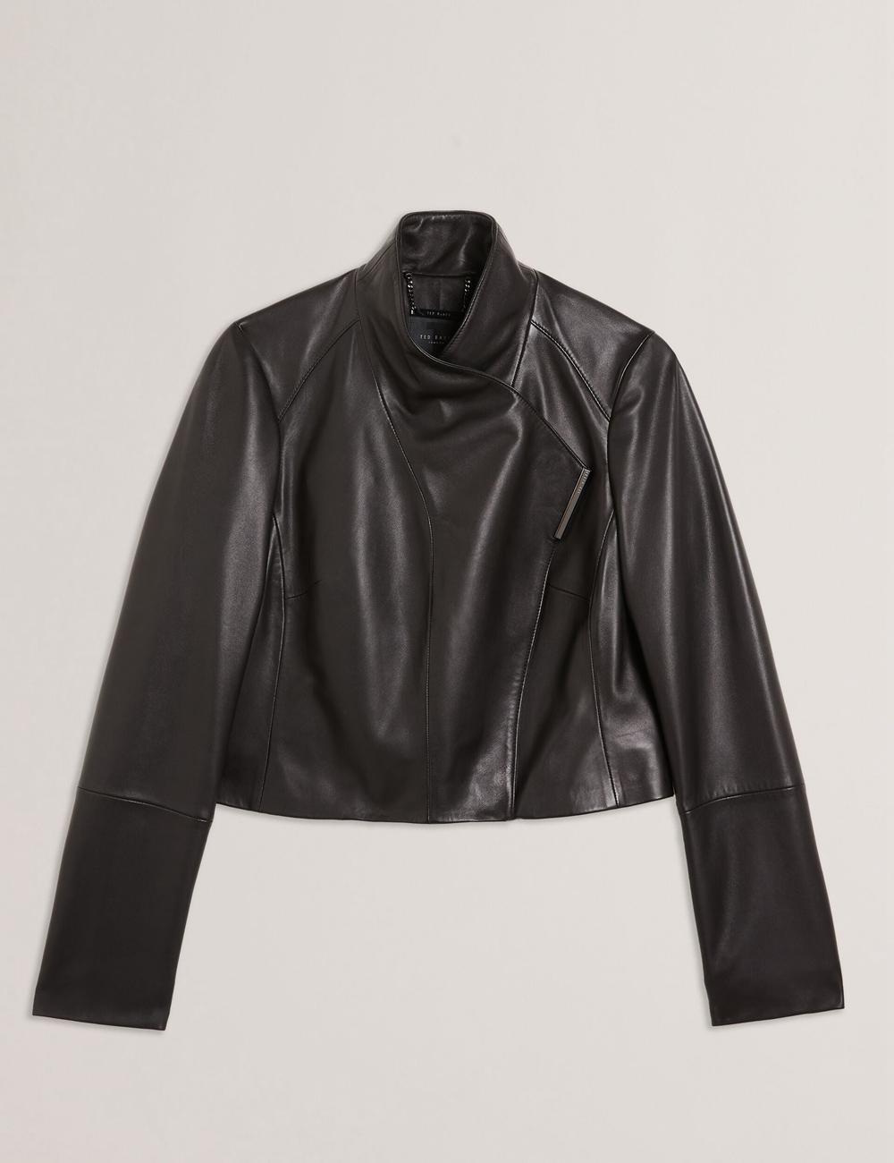 Black Ted Baker RIYOZE - Wrap Front Cropped Leather Women Jackets | Canada  LHT-962435