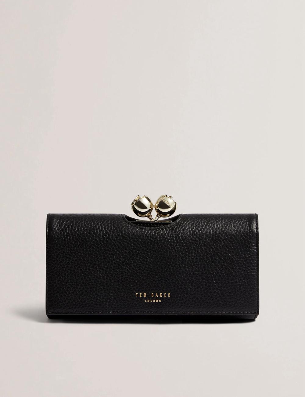 Black Ted Baker ROOSALI - Rose Clasp Large Bifold Leather Women Purses | Canada  MCZ-829743