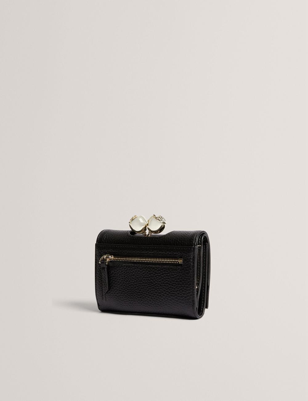 Black Ted Baker ROOSA - Rose Clasp Small Trifold Leather Women Purses | Canada  SFA-825497