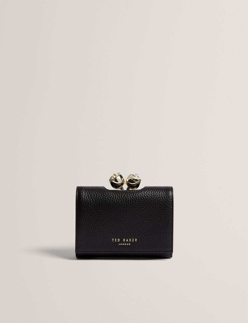 Black Ted Baker ROOSA - Rose Clasp Small Trifold Leather Women Purses | Canada  SFA-825497