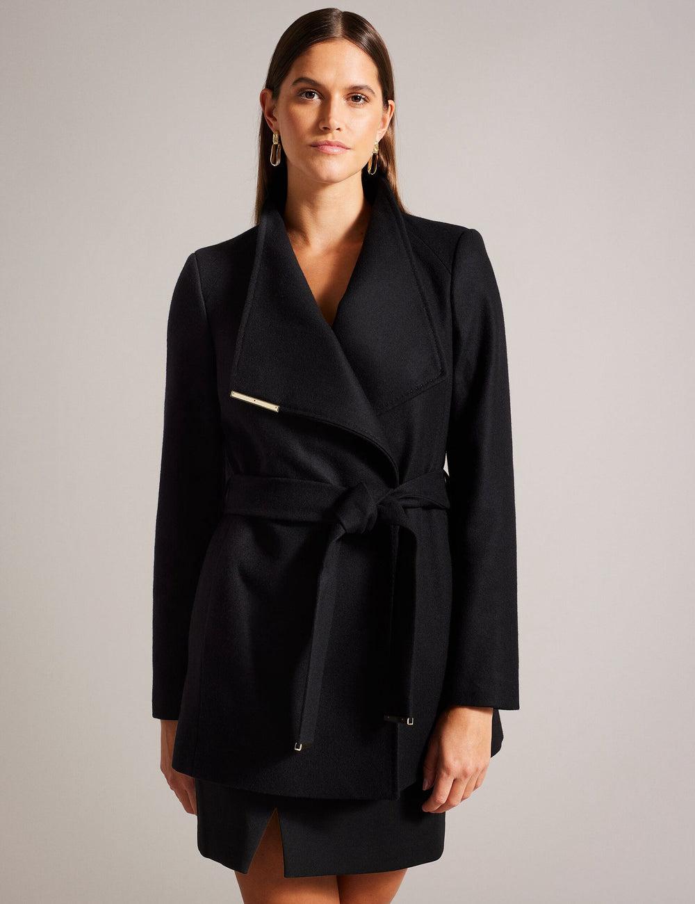 Black Ted Baker ROSESS - Short Belted Wool Wrap Coat Women Jackets | Canada  NCV-948521