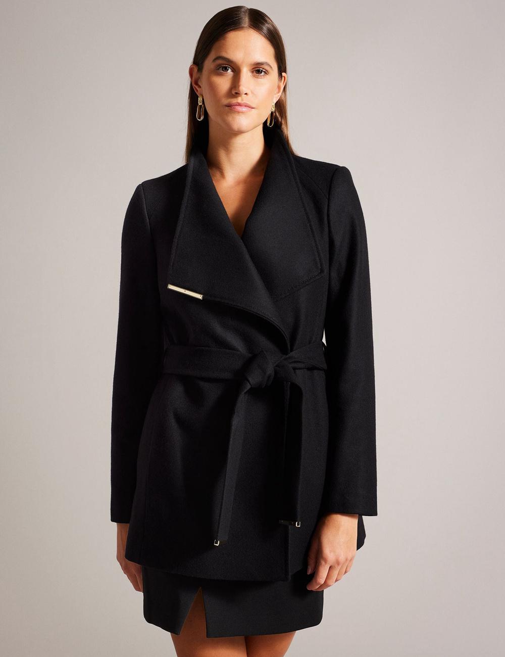Black Ted Baker ROSESS - Short Belted Wool Wrap Coat Women Jackets | Canada  NCV-948521
