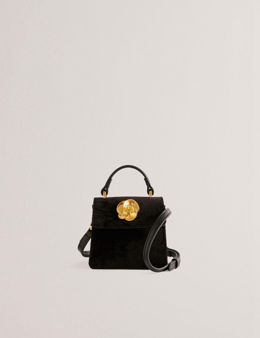 Black Ted Baker ROSIYA - Mini Velvet Rose Detail Top Handle Women Crossbody Bags | Canada  ANO-854162