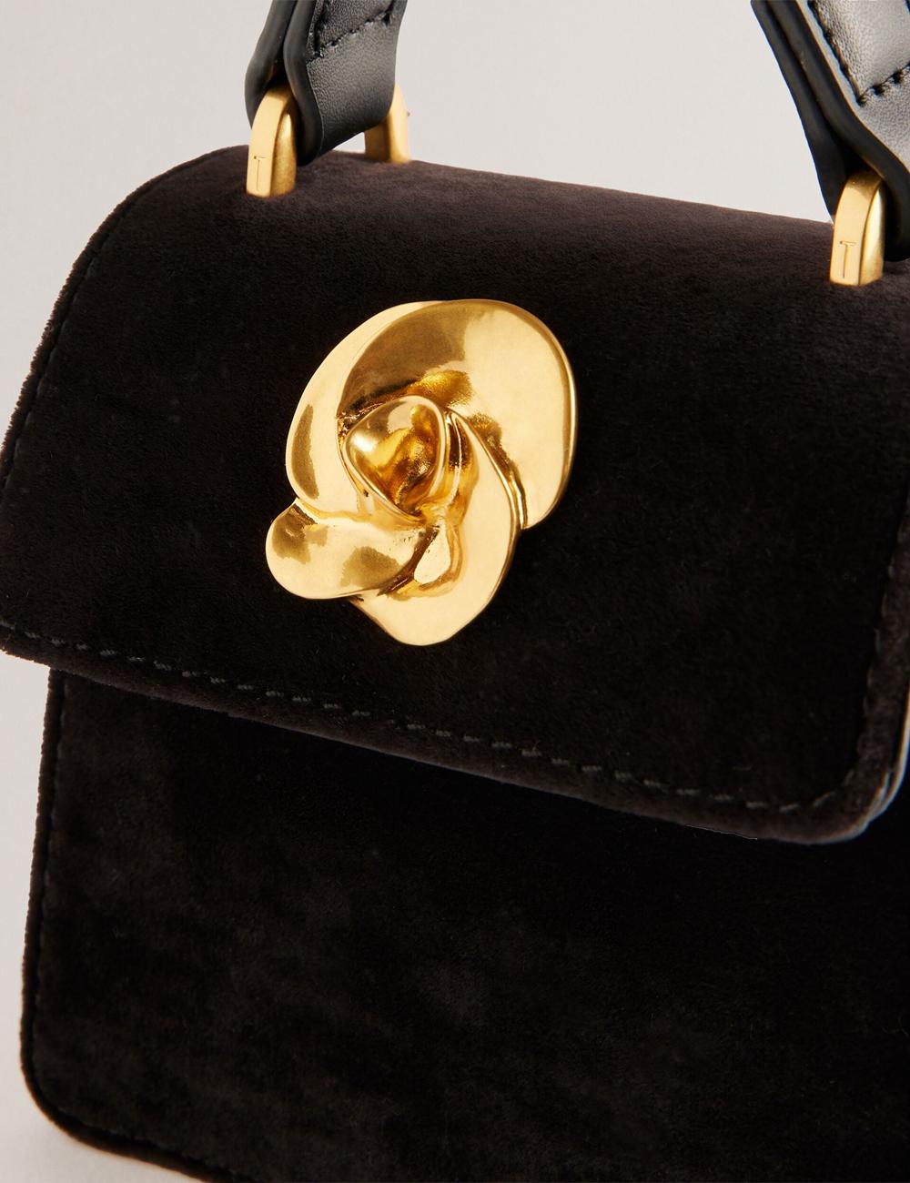Black Ted Baker ROSIYA - Mini Velvet Rose Detail Top Handle Women Crossbody Bags | Canada  ANO-854162