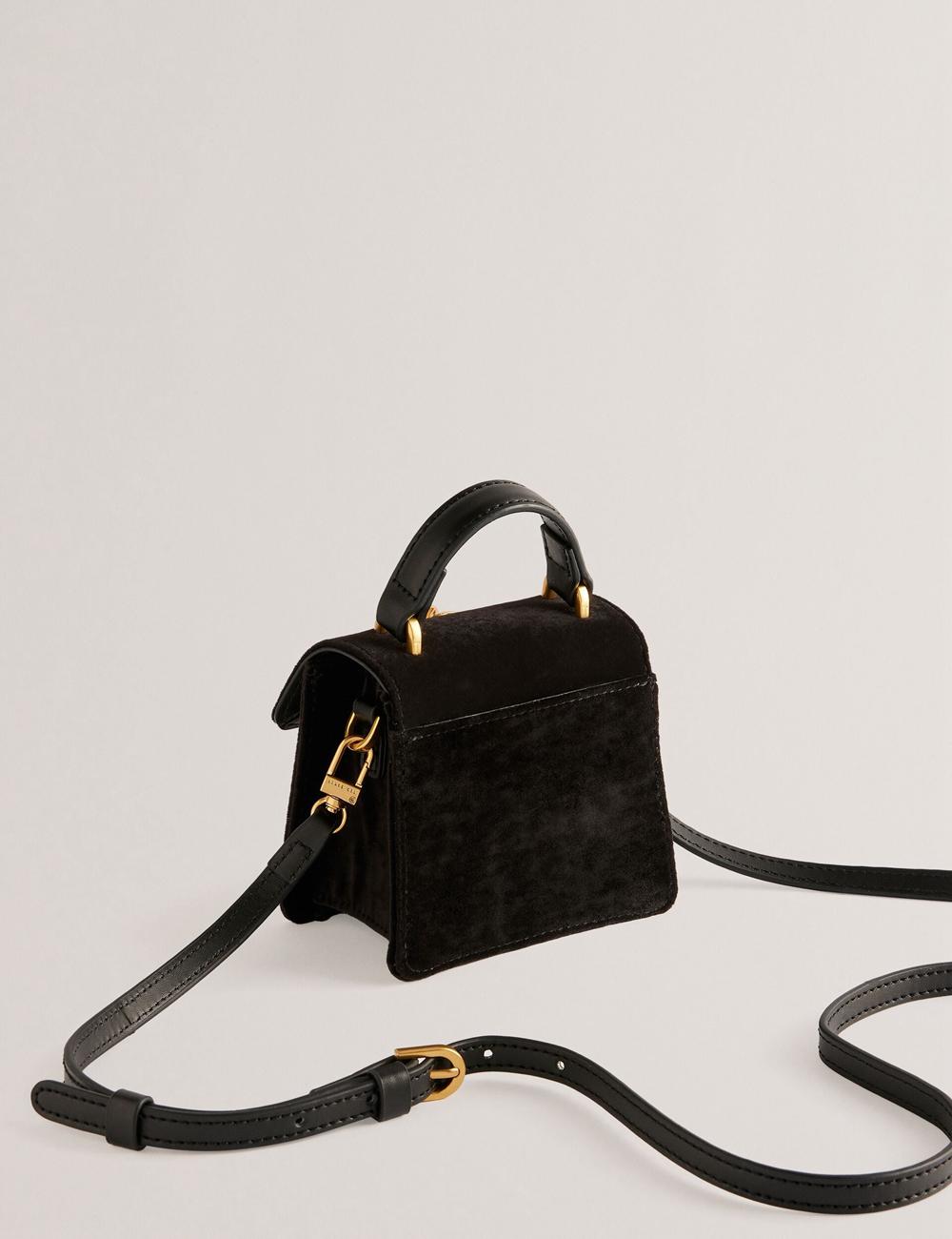 Black Ted Baker ROSIYA - Mini Velvet Rose Detail Top Handle Women Crossbody Bags | Canada  ANO-854162