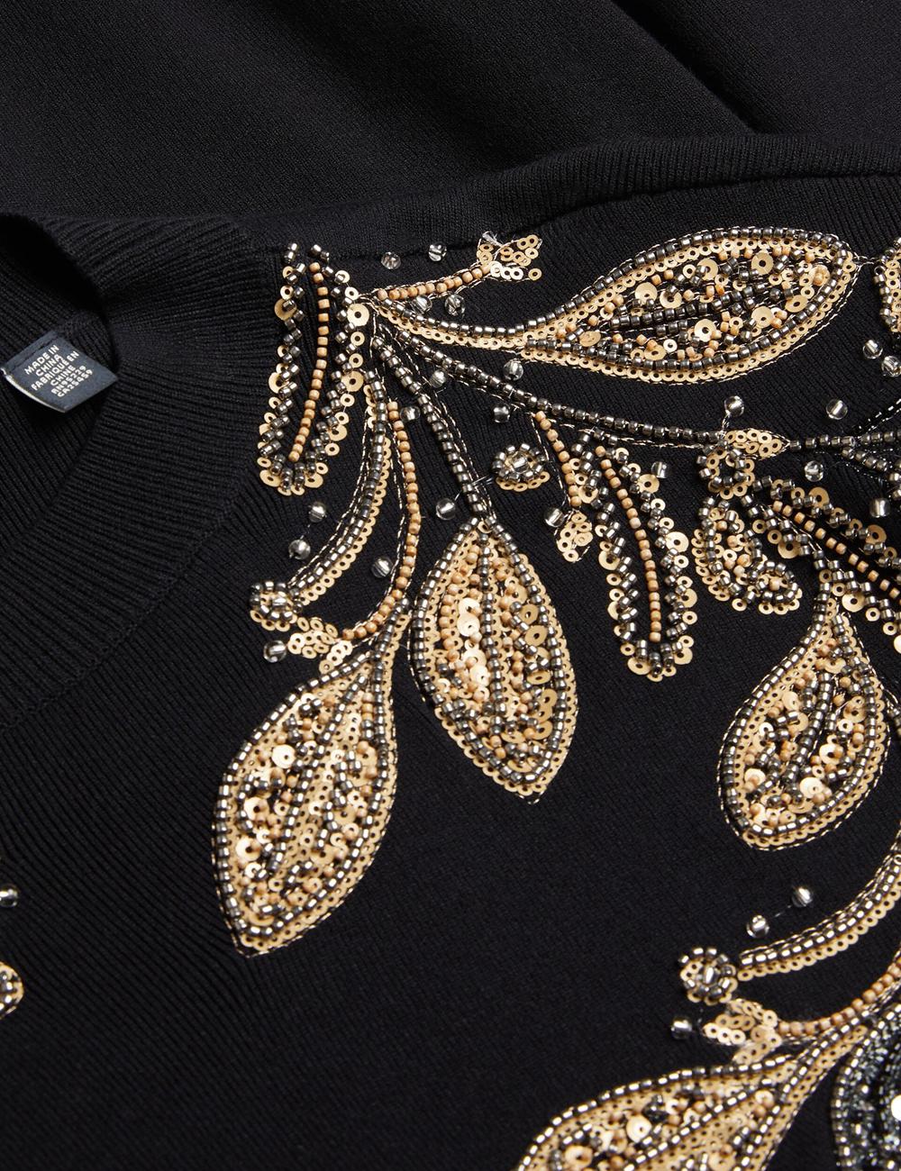 Black Ted Baker ROSMRRY - Embellished Floral Detail Knitted Women Jumpers | Canada  PYK-094358