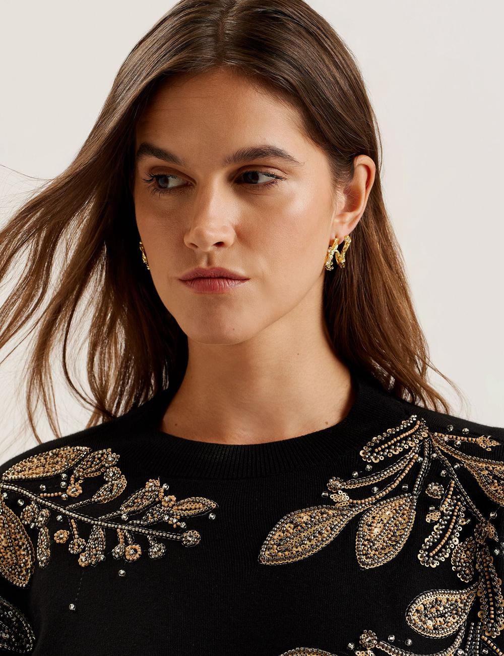Black Ted Baker ROSMRRY - Embellished Floral Detail Knitted Women Jumpers | Canada  PYK-094358