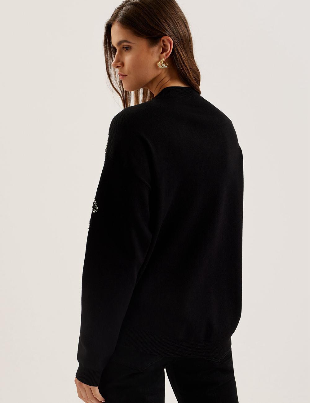 Black Ted Baker ROSMRRY - Embellished Floral Detail Knitted Women Jumpers | Canada  PYK-094358