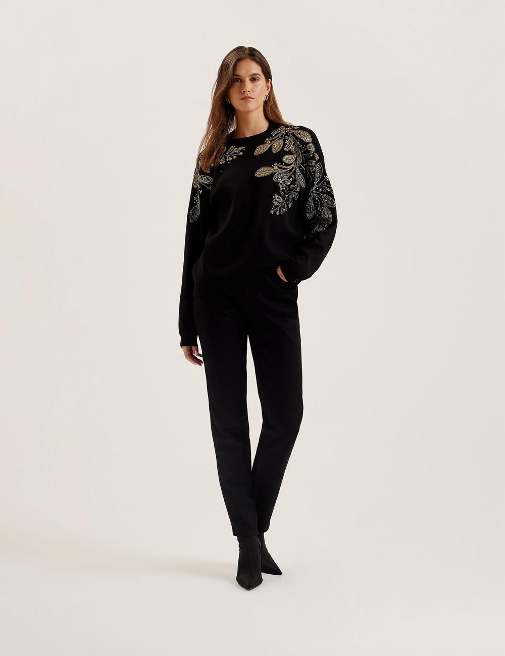 Black Ted Baker ROSMRRY - Embellished Floral Detail Knitted Women Jumpers | Canada  PYK-094358
