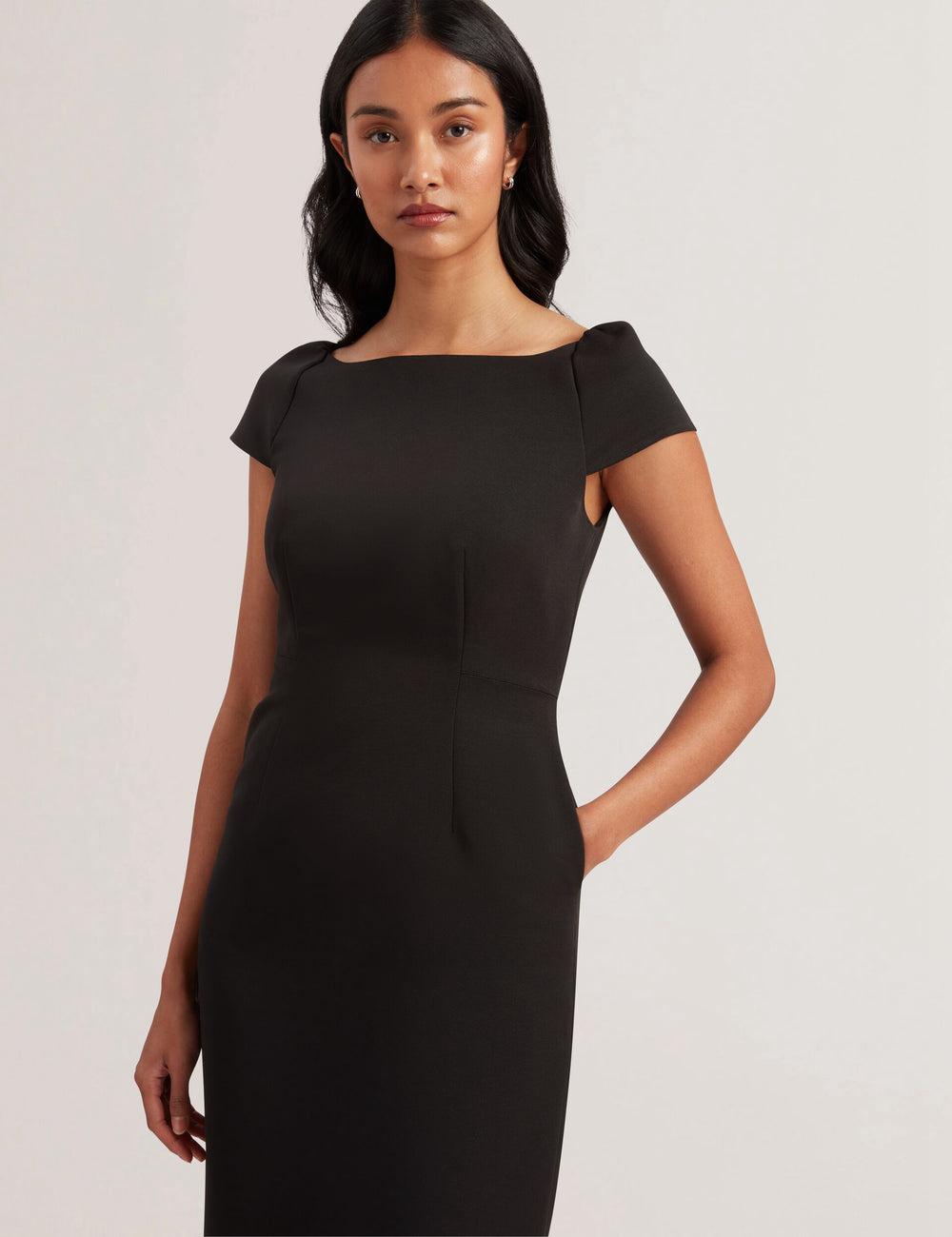 Black Ted Baker SASSARI - Tailored Cap Sleeve Column Women Midi Dresses | Canada  CKD-960532