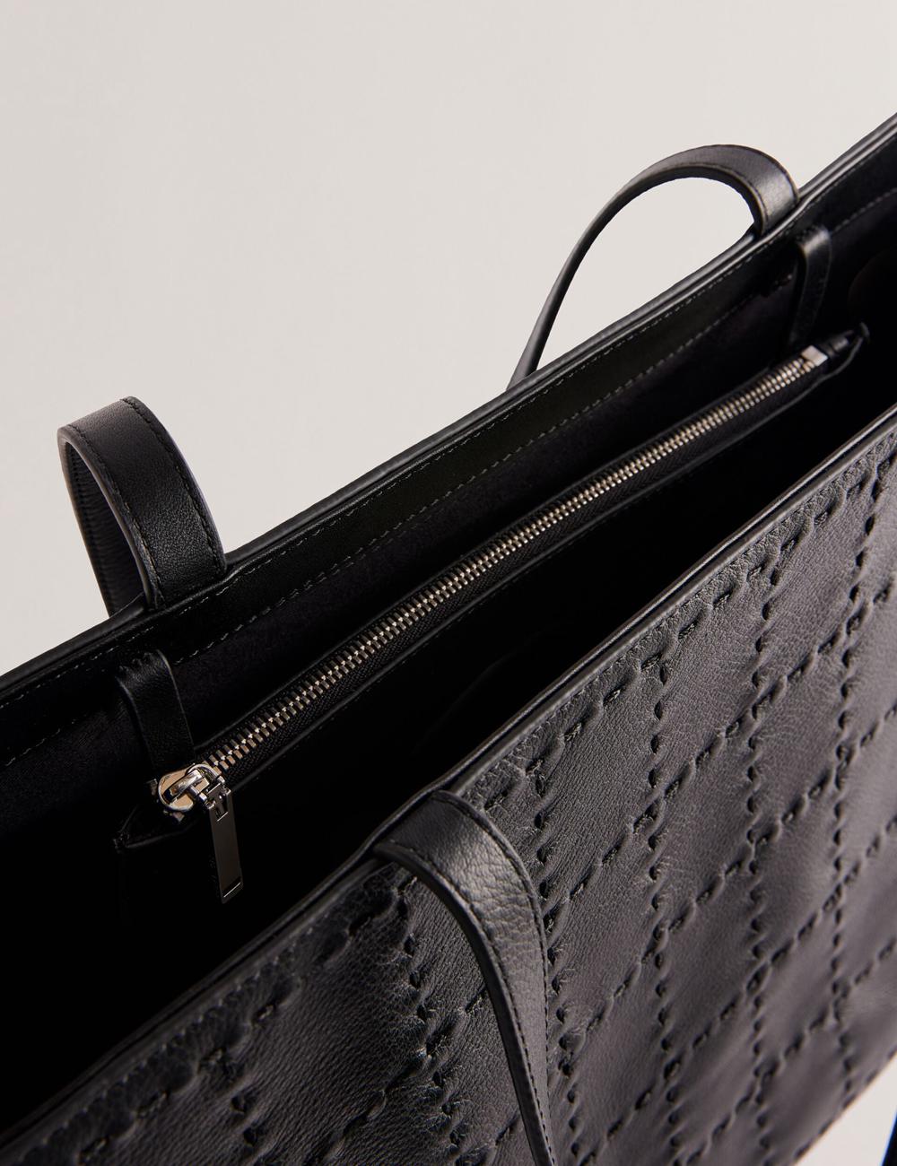 Black Ted Baker STALIE - Stitch Detail Leather Large Shopper Women Shopper Bags | Canada  RMH-046735