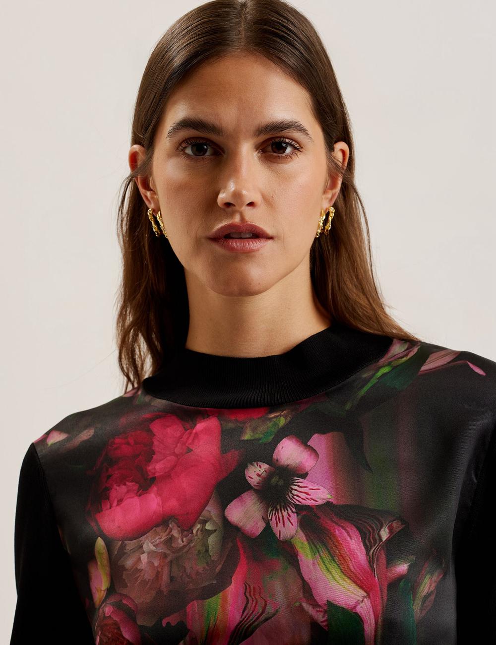 Black Ted Baker TABITHR - Printed Panel Long Sleeve Knit Women Tops | Canada  NXE-537291