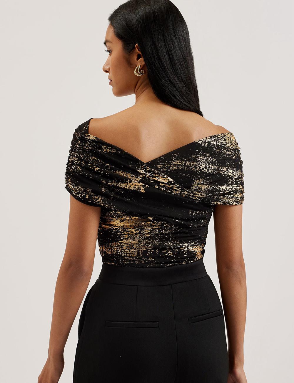 Black Ted Baker TALULAR - Bardot Foil Printed Mesh Women Tops | Canada  VBR-162947