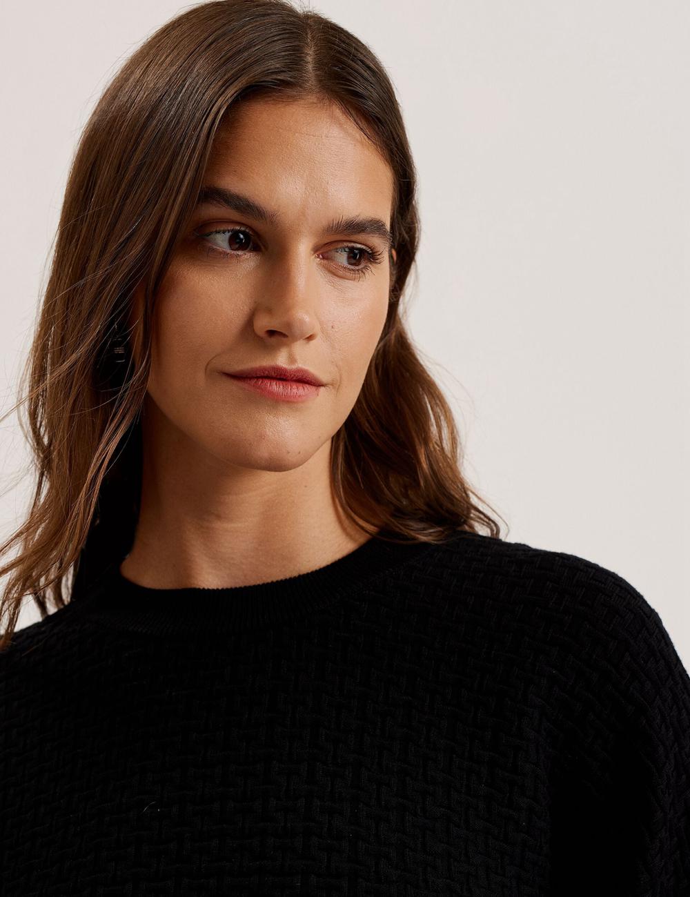 Black Ted Baker TEDTYY - Textured T Jacquard Knitted Women Jumpers | Canada  ASH-182635