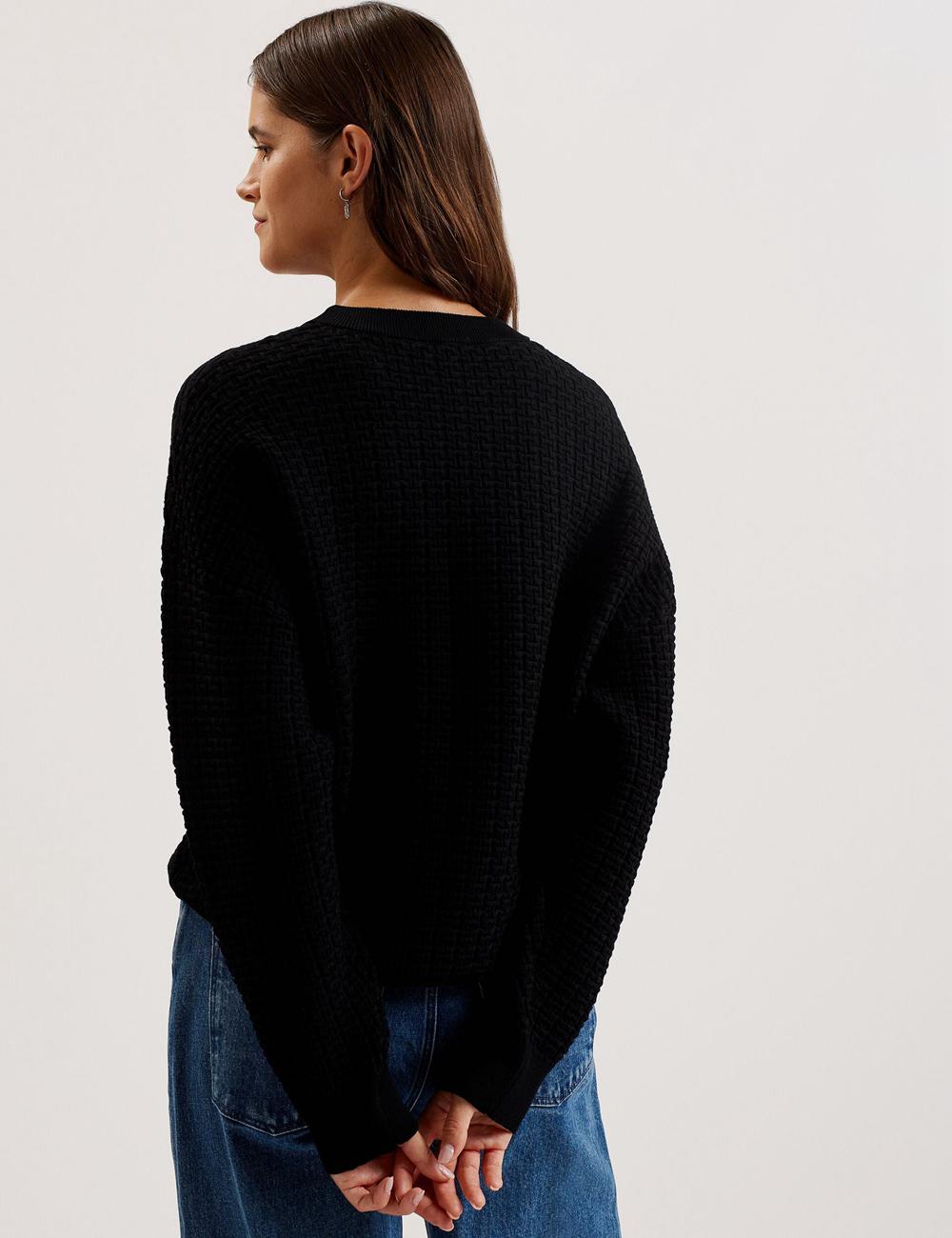 Black Ted Baker TEDTYY - Textured T Jacquard Knitted Women Jumpers | Canada  ASH-182635