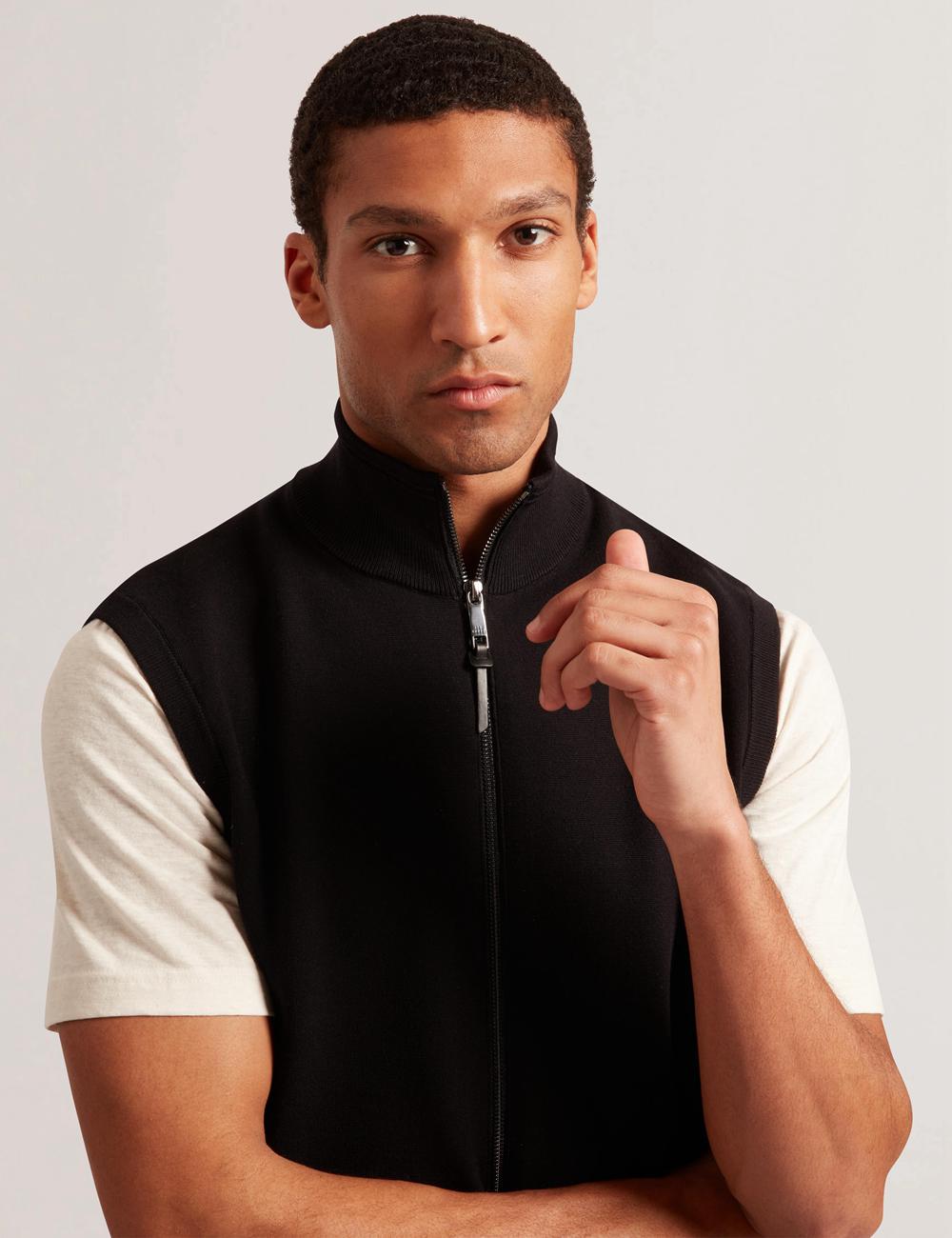 Black Ted Baker TERINCE - Zip-Through Funnel Neck Men Gillets | Canada  QVB-023419