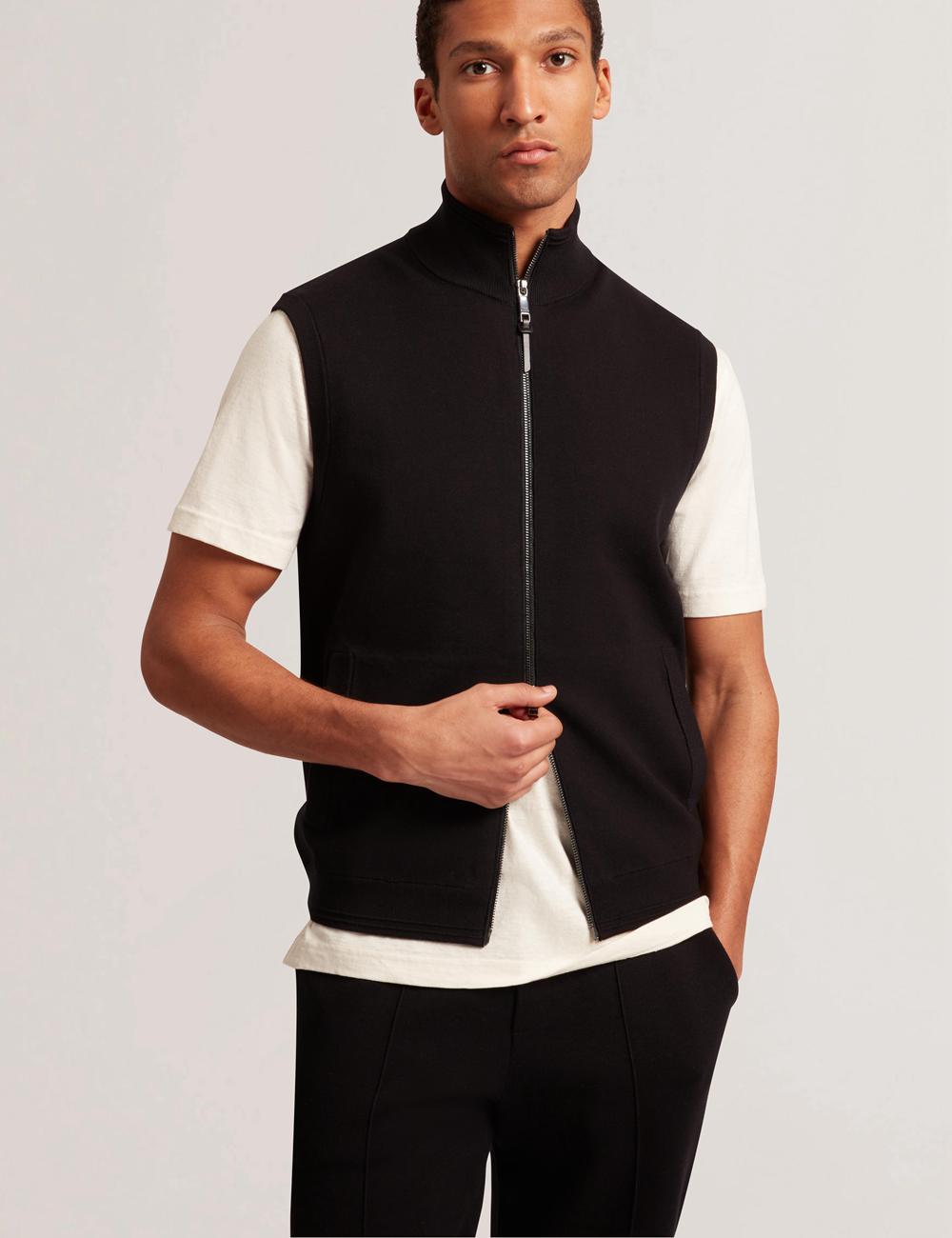Black Ted Baker TERINCE - Zip-Through Funnel Neck Men Gillets | Canada  QVB-023419