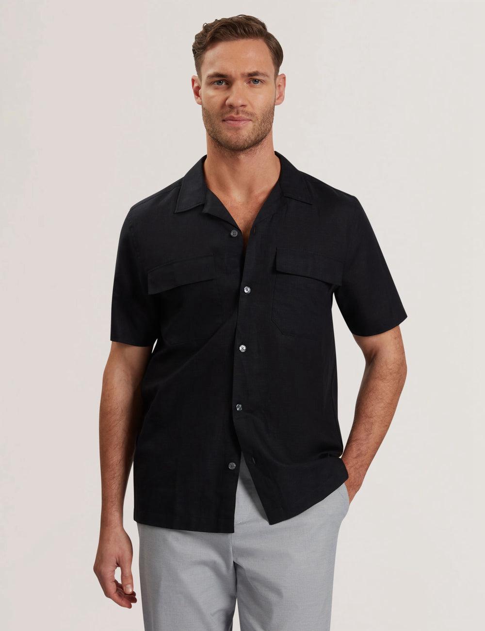 Black Ted Baker WHETHER - Short Sleeve Regular Fit Double Pocket Men Casual Shirts | Canada  JLQ-762809