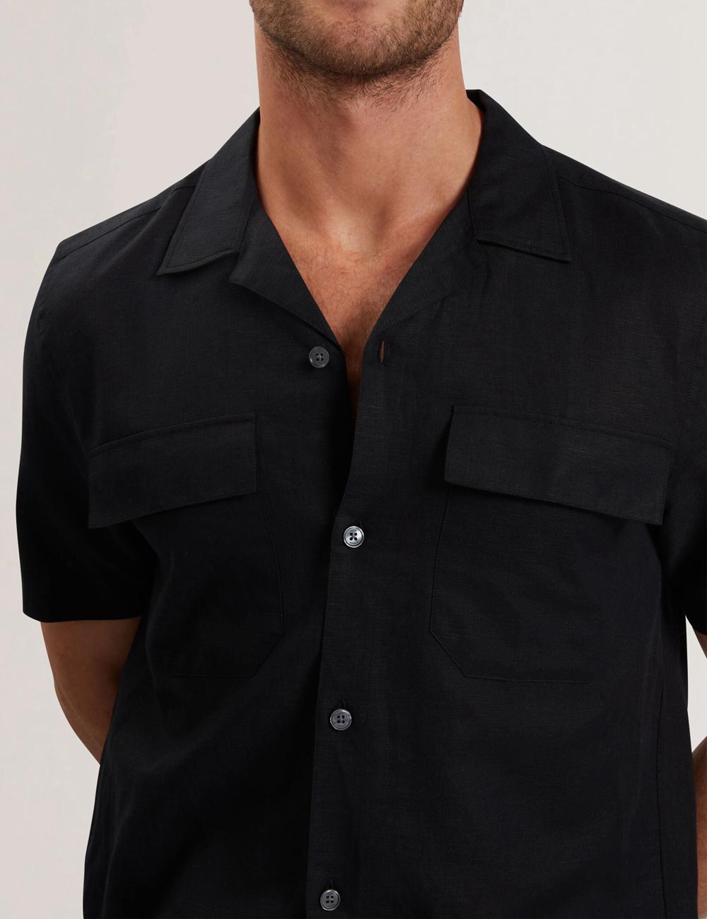 Black Ted Baker WHETHER - Short Sleeve Regular Fit Double Pocket Men Casual Shirts | Canada  JLQ-762809