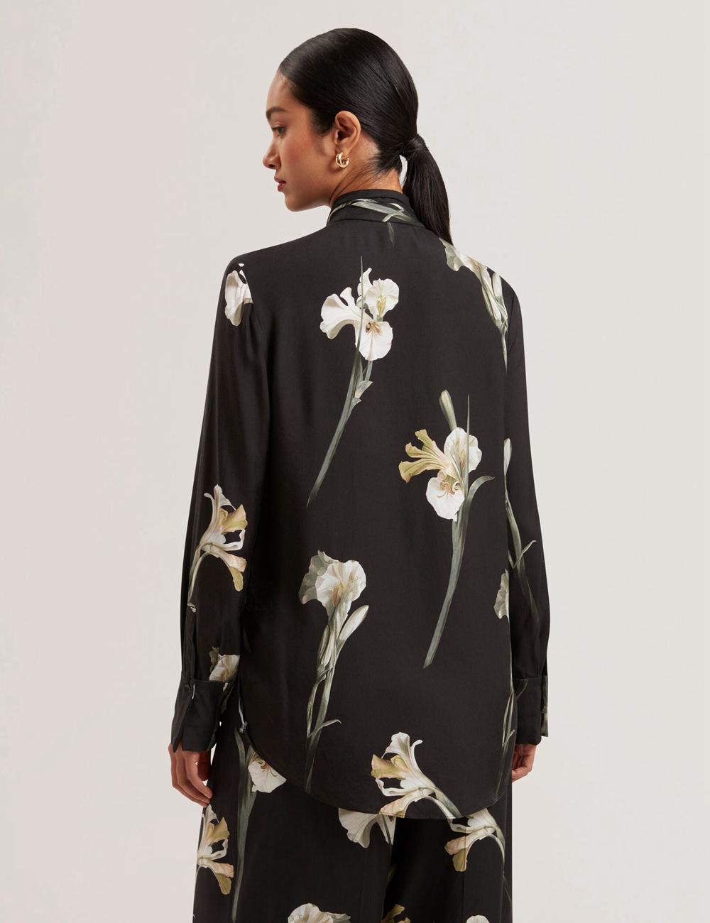 Black Ted Baker ZAKIIER - Neck Floral Print Long Sleeve Women Blouses | Canada  BJX-708216
