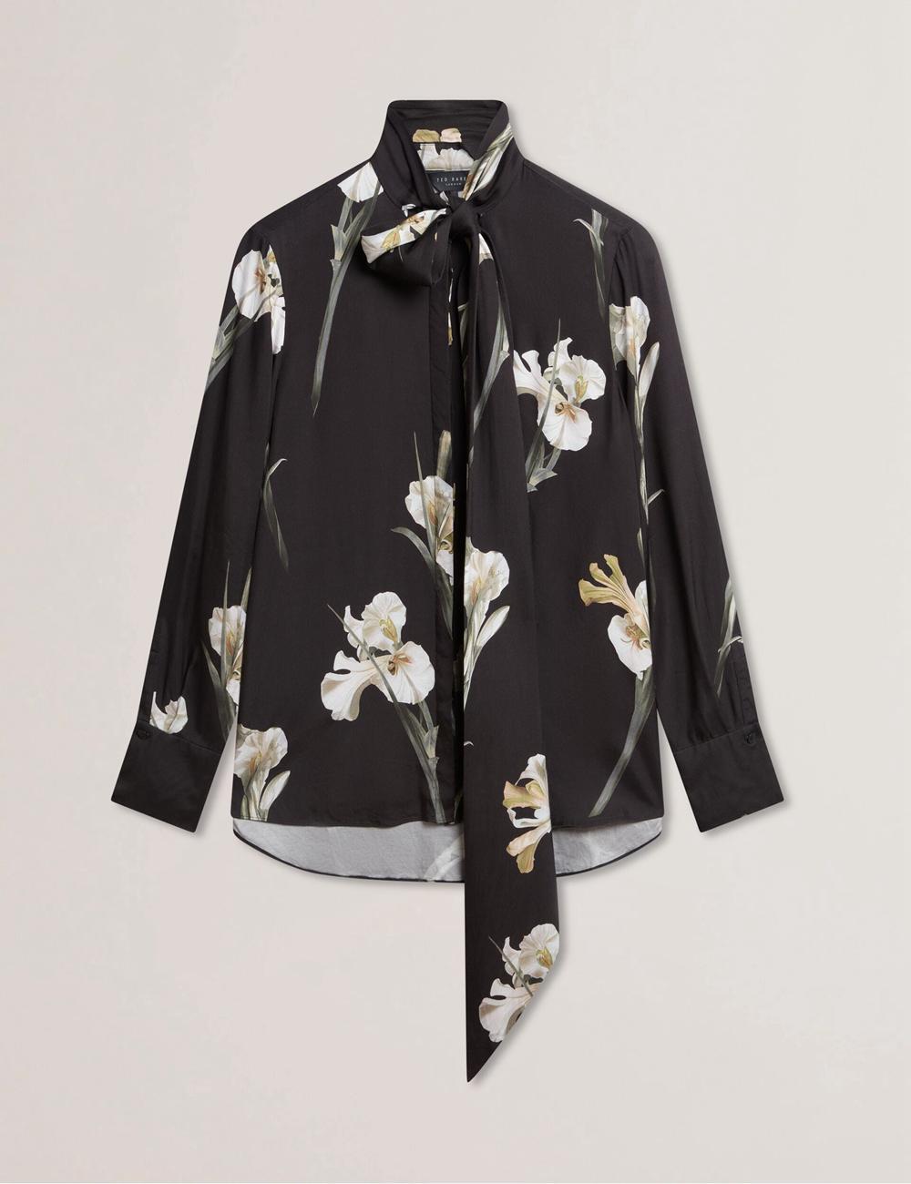 Black Ted Baker ZAKIIER - Neck Floral Print Long Sleeve Women Blouses | Canada  BJX-708216