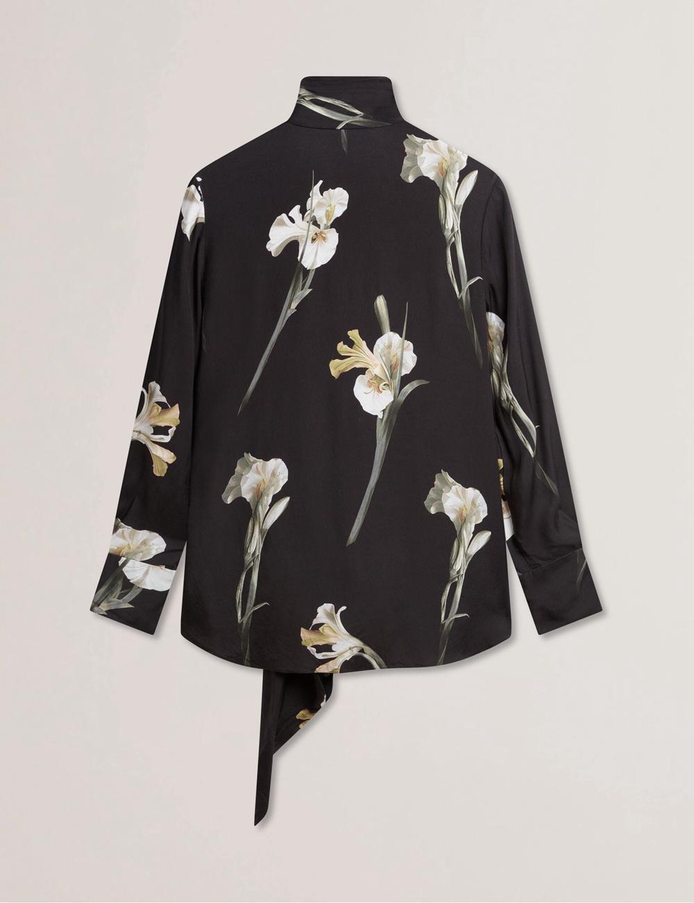 Black Ted Baker ZAKIIER - Neck Floral Print Long Sleeve Women Blouses | Canada  BJX-708216