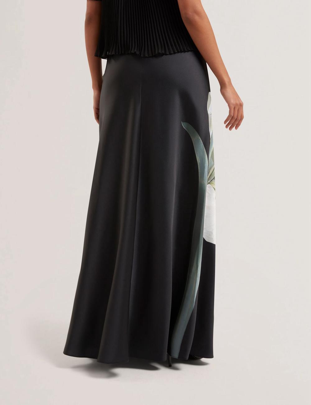 Black Ted Baker ZIONNA - Floral Print Detail Satin Women Maxi Skirts | Canada  HZM-954716