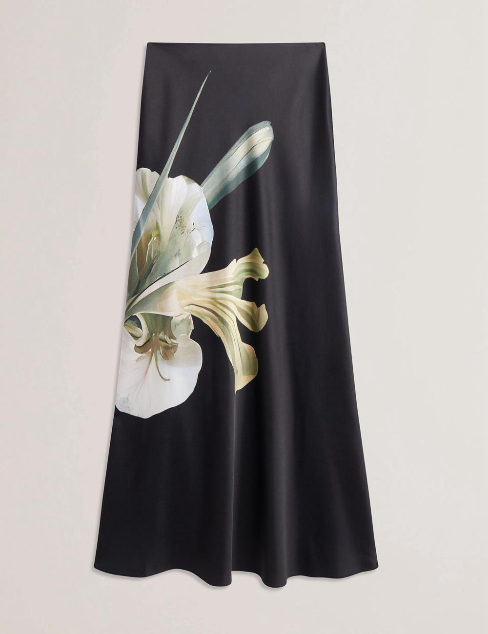 Black Ted Baker ZIONNA - Floral Print Detail Satin Women Maxi Skirts | Canada  HZM-954716