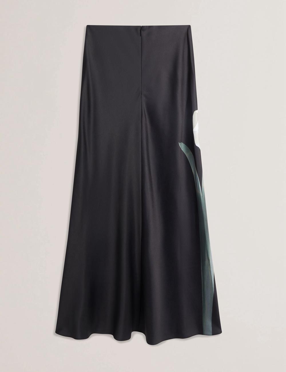 Black Ted Baker ZIONNA - Floral Print Detail Satin Women Maxi Skirts | Canada  HZM-954716