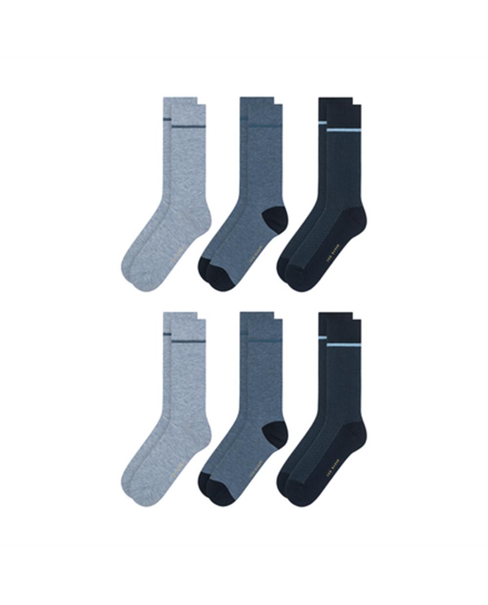 Blue Ted Baker 6 Pack Cotton Rich Mixed Crew Men Socks | Canada  RKY-842359