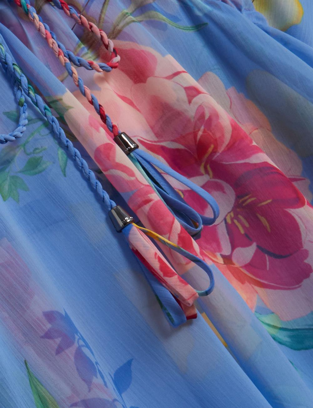 Blue Ted Baker LARJA - Floral Print Chiffon Mini Beach Kaftan Women Cover Ups | Canada  PEB-791860
