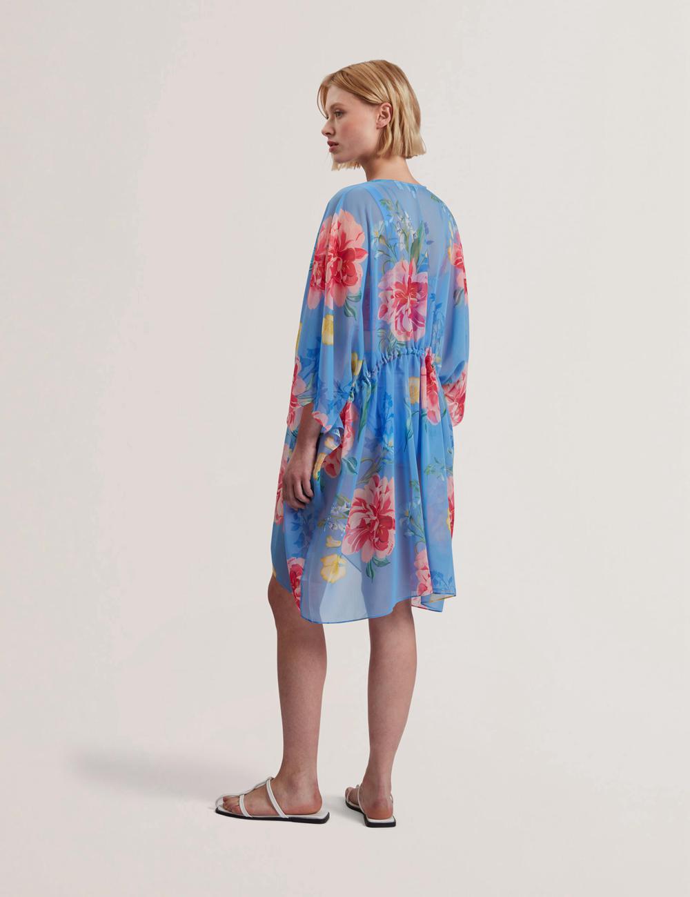 Blue Ted Baker LARJA - Floral Print Chiffon Mini Beach Kaftan Women Cover Ups | Canada  PEB-791860