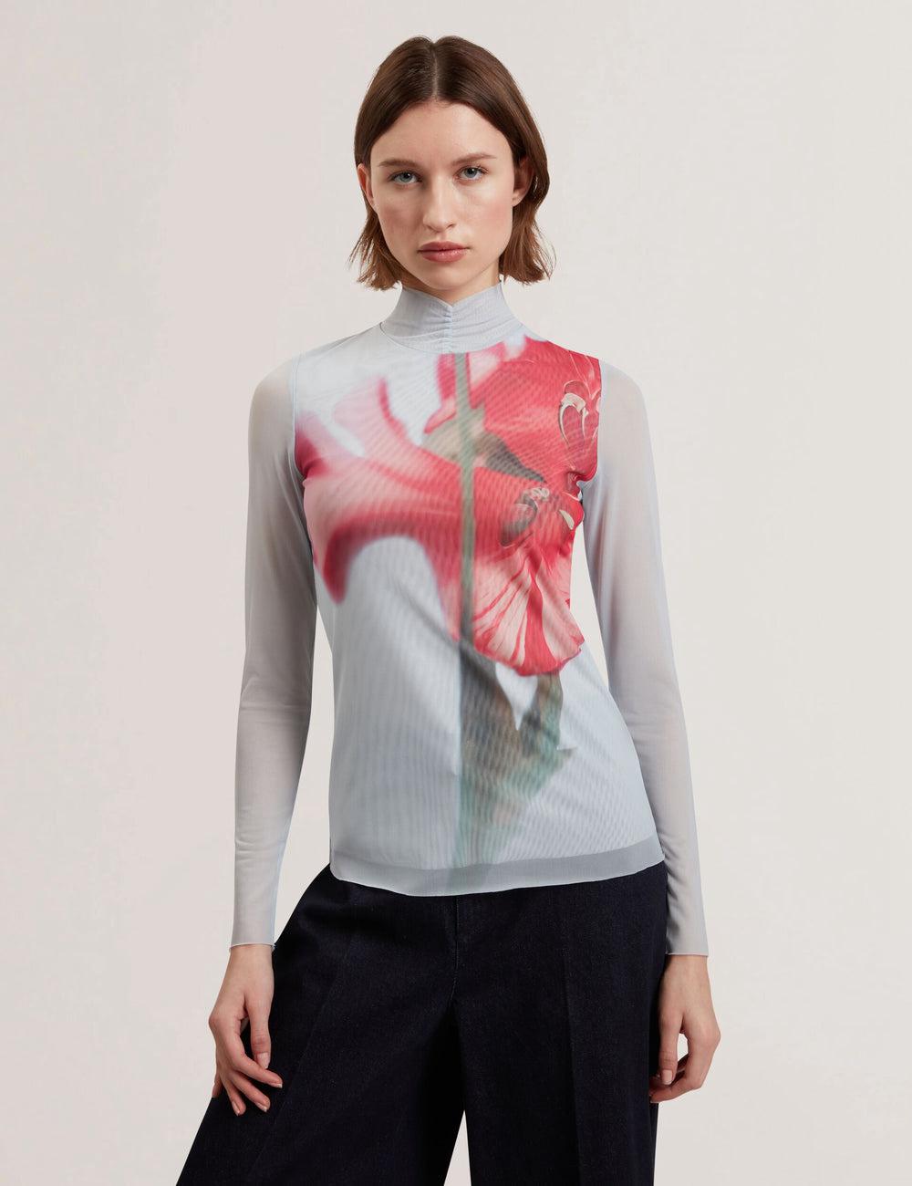 Blue Ted Baker PIPYA - Floral High Neck Long Sleeve Mesh Women Tops | Canada  PFK-980347