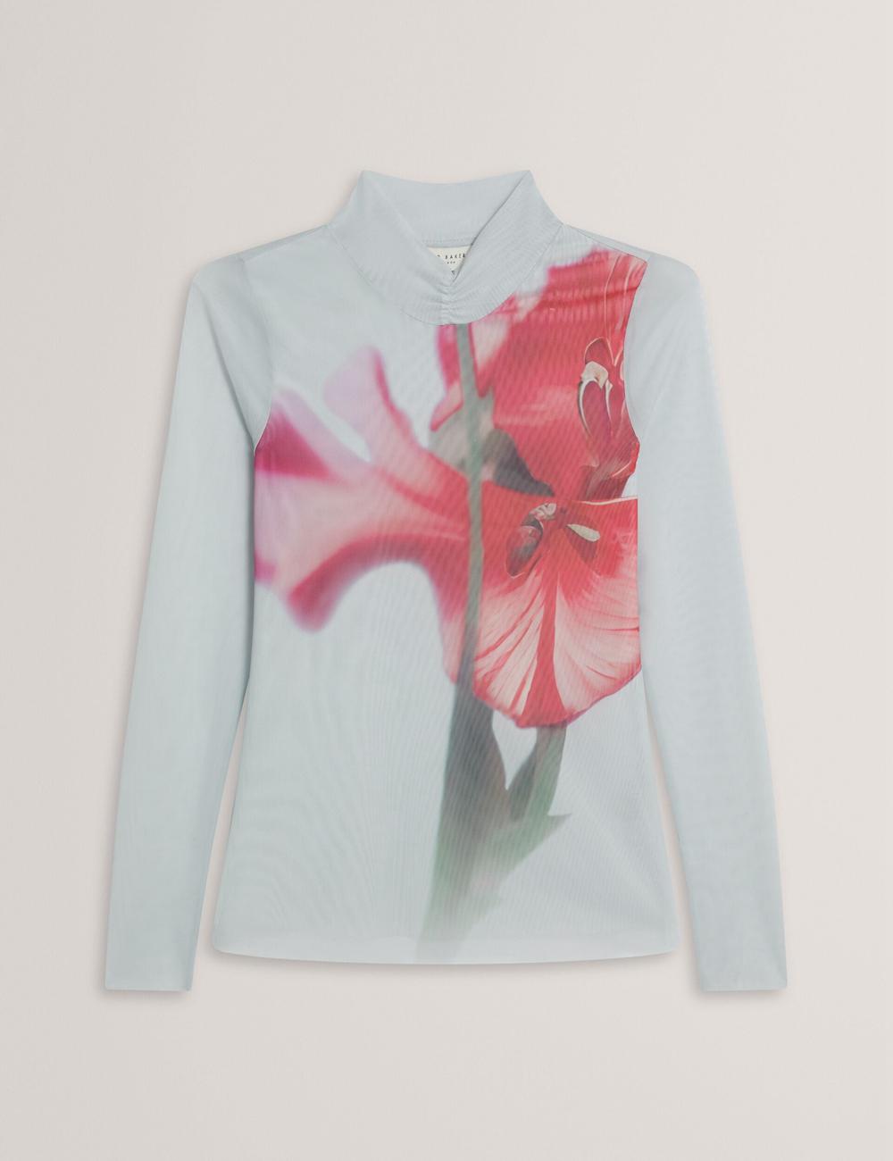 Blue Ted Baker PIPYA - Floral High Neck Long Sleeve Mesh Women Tops | Canada  PFK-980347