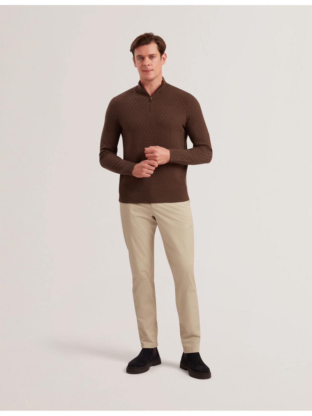 Brown Ted Baker KURNLE - T Knit Half Zip Funnel Neck Men Jumpers | Canada  FEG-537269