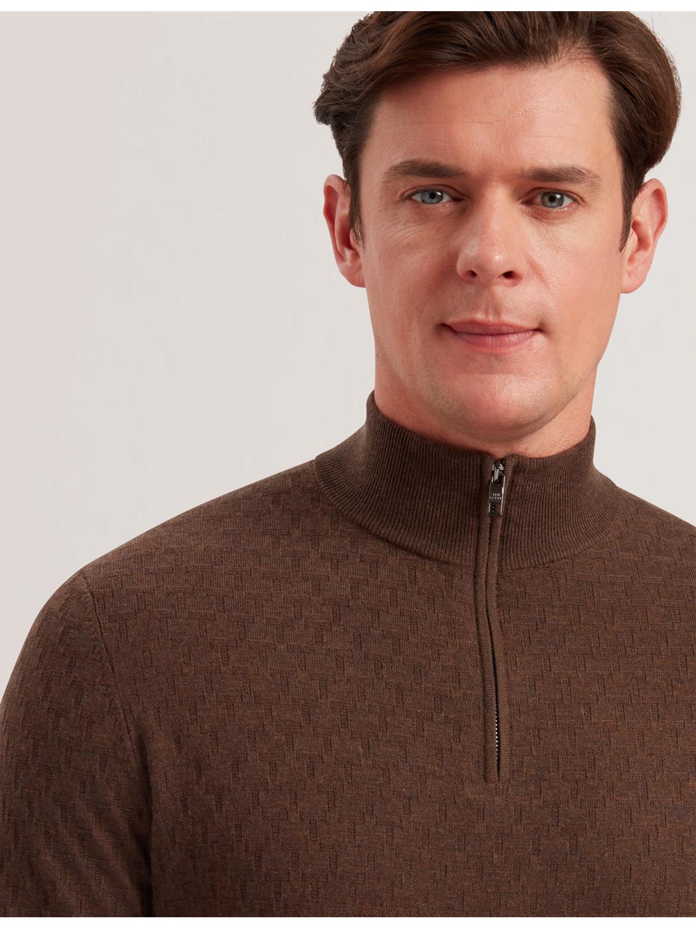 Brown Ted Baker KURNLE - T Knit Half Zip Funnel Neck Men Jumpers | Canada  FEG-537269