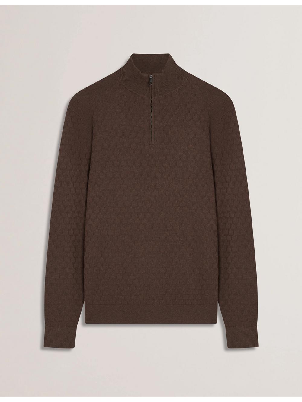 Brown Ted Baker KURNLE - T Knit Half Zip Funnel Neck Men Jumpers | Canada  FEG-537269