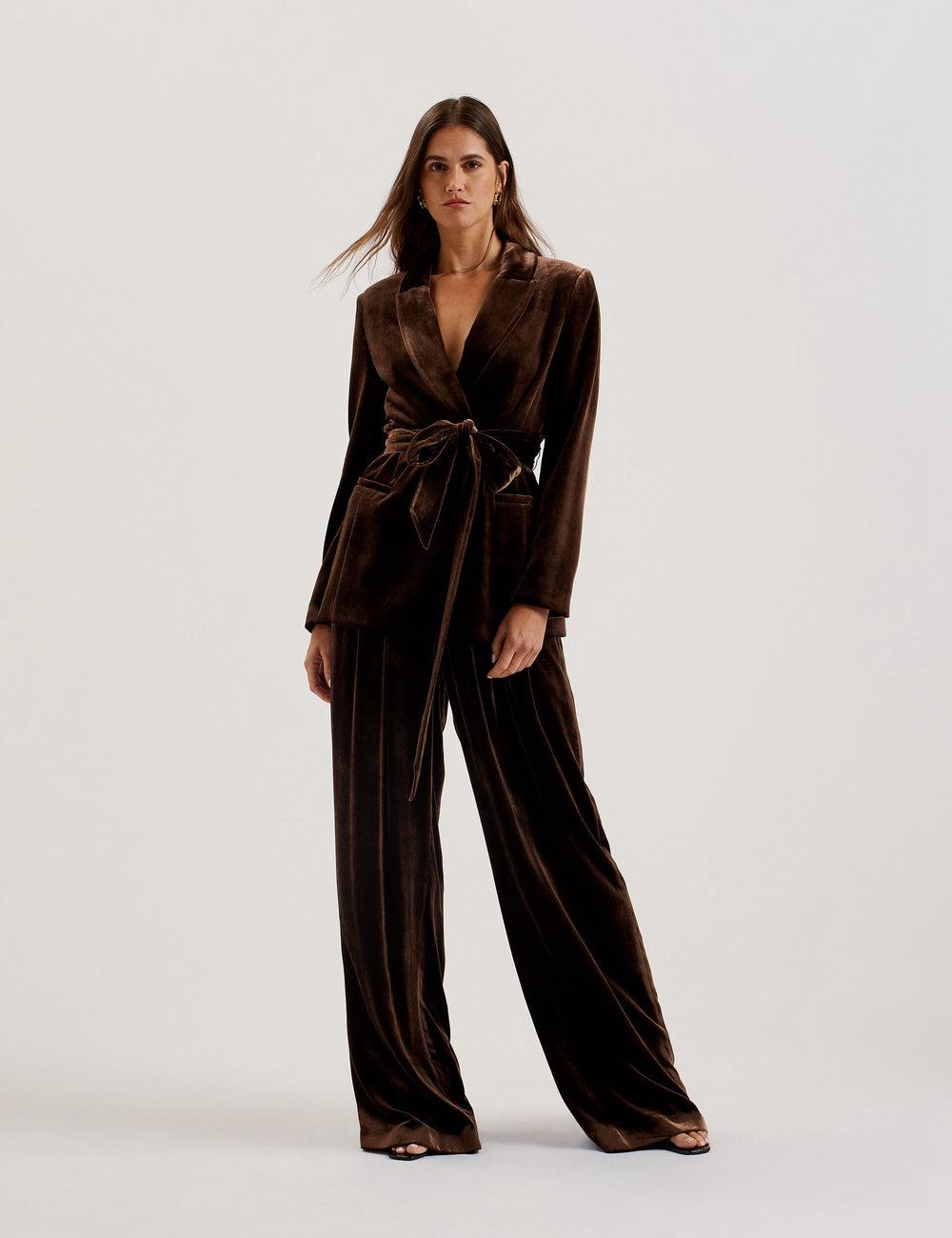 Brown Ted Baker MOMIJIT - Velvet Pleated Wide Leg Women Trousers | Canada  UQN-210486