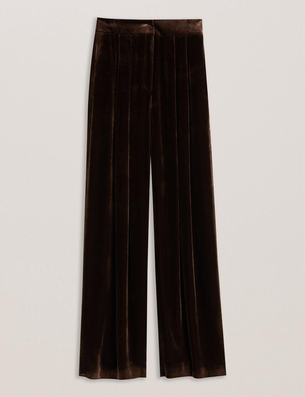 Brown Ted Baker MOMIJIT - Velvet Pleated Wide Leg Women Trousers | Canada  UQN-210486