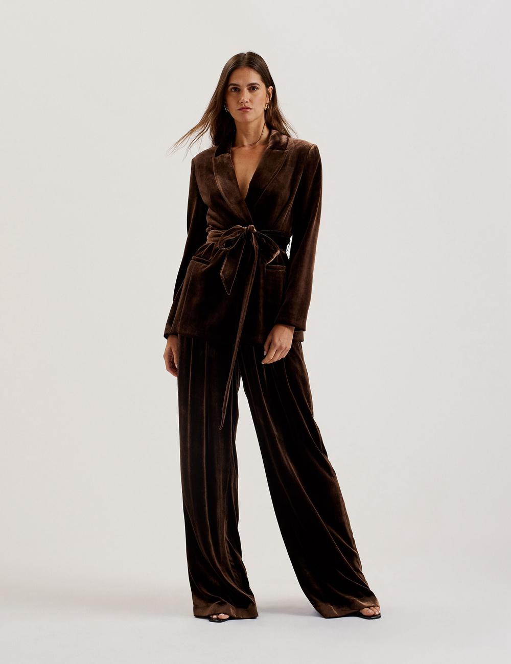Brown Ted Baker MOMIJIT - Velvet Pleated Wide Leg Women Trousers | Canada  UQN-210486