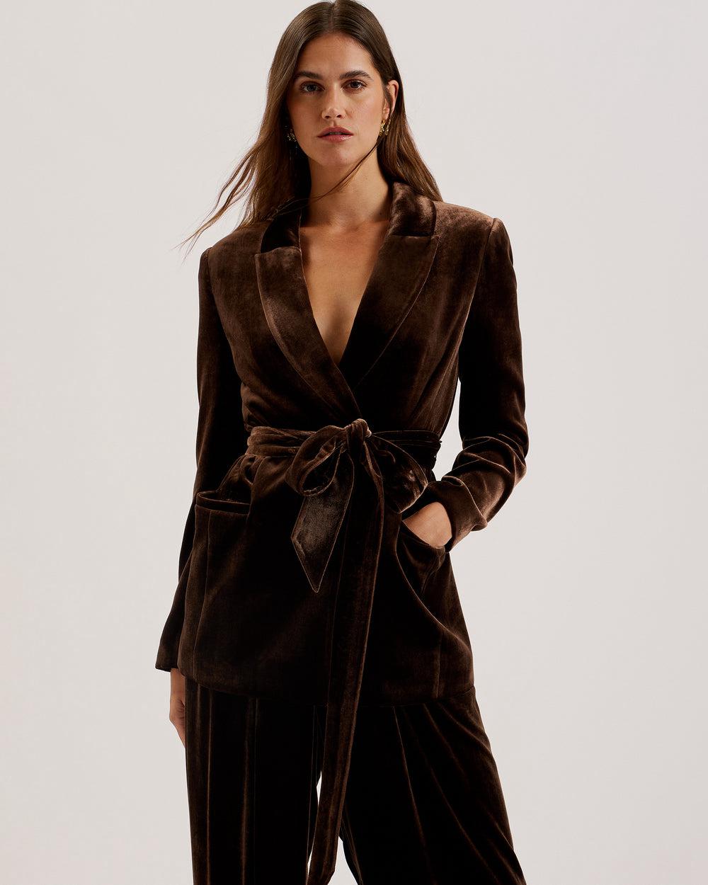 Brown Ted Baker MOMIJI - Velvet Waist Single Breasted Women Blazers | Canada  PEO-782149