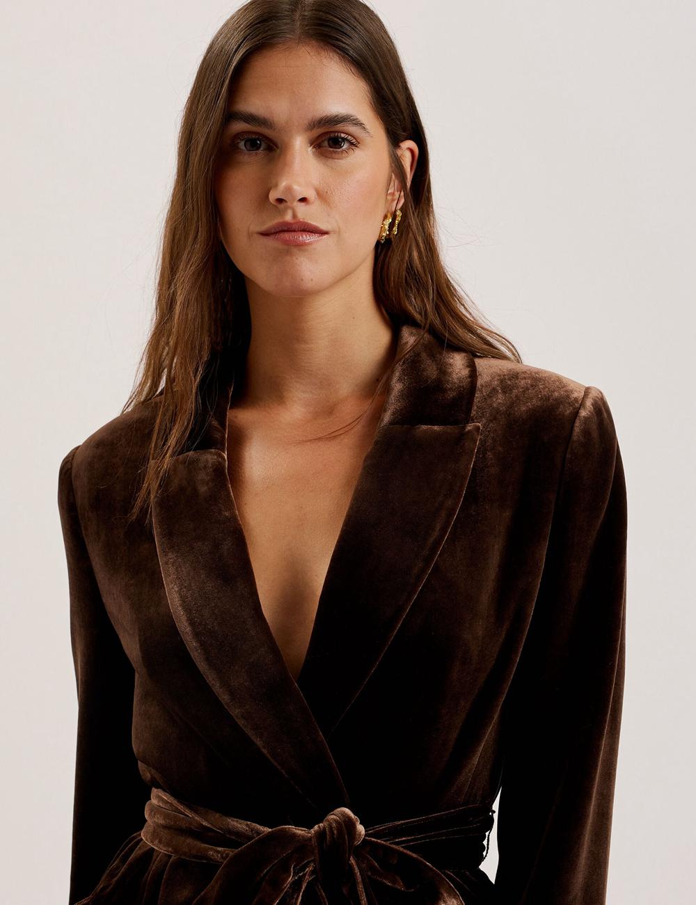 Brown Ted Baker MOMIJI - Velvet Waist Single Breasted Women Blazers | Canada  PEO-782149