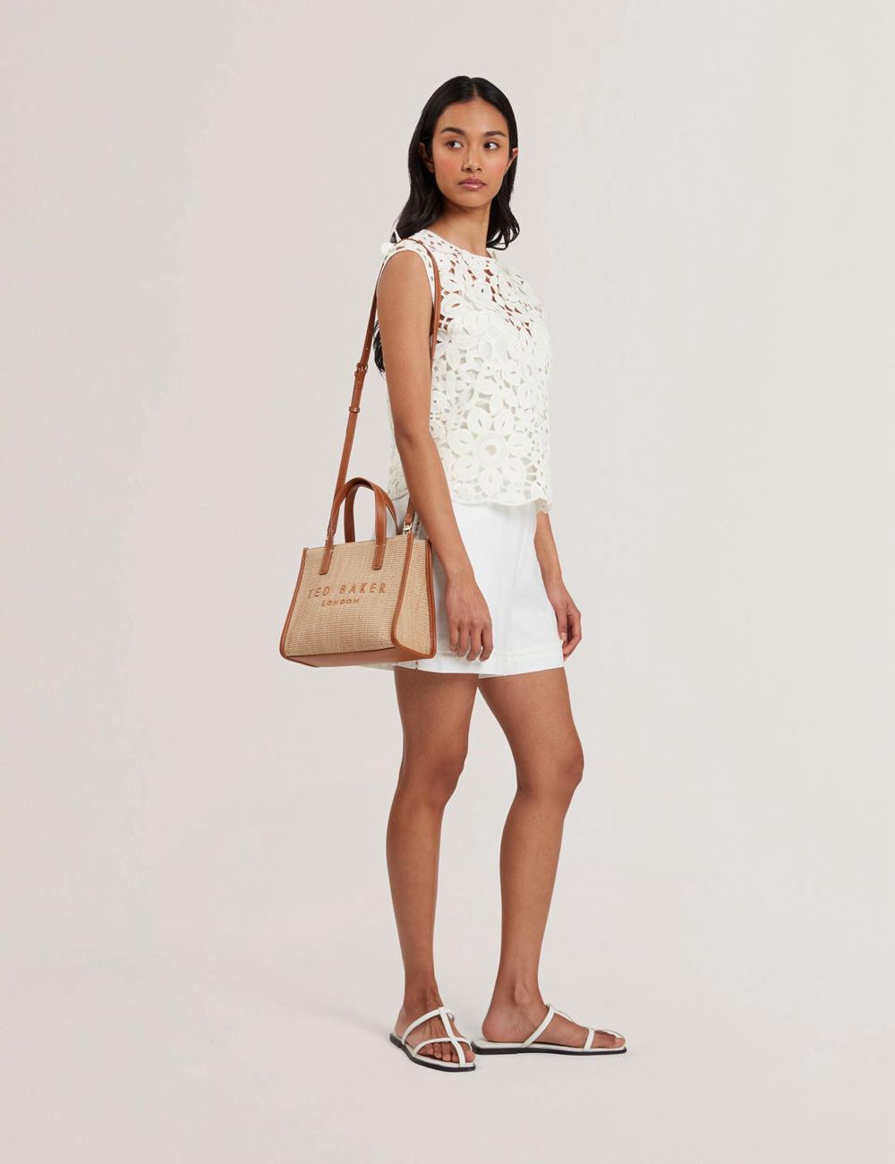 Camel Ted Baker PAOLINA - Faux Raffia PU Trim Small Women Tote Bags | Canada  QZT-425089