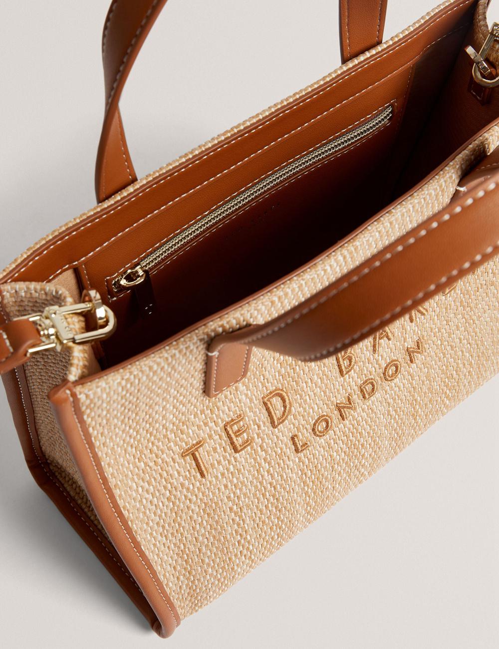 Camel Ted Baker PAOLINA - Faux Raffia PU Trim Small Women Tote Bags | Canada  QZT-425089
