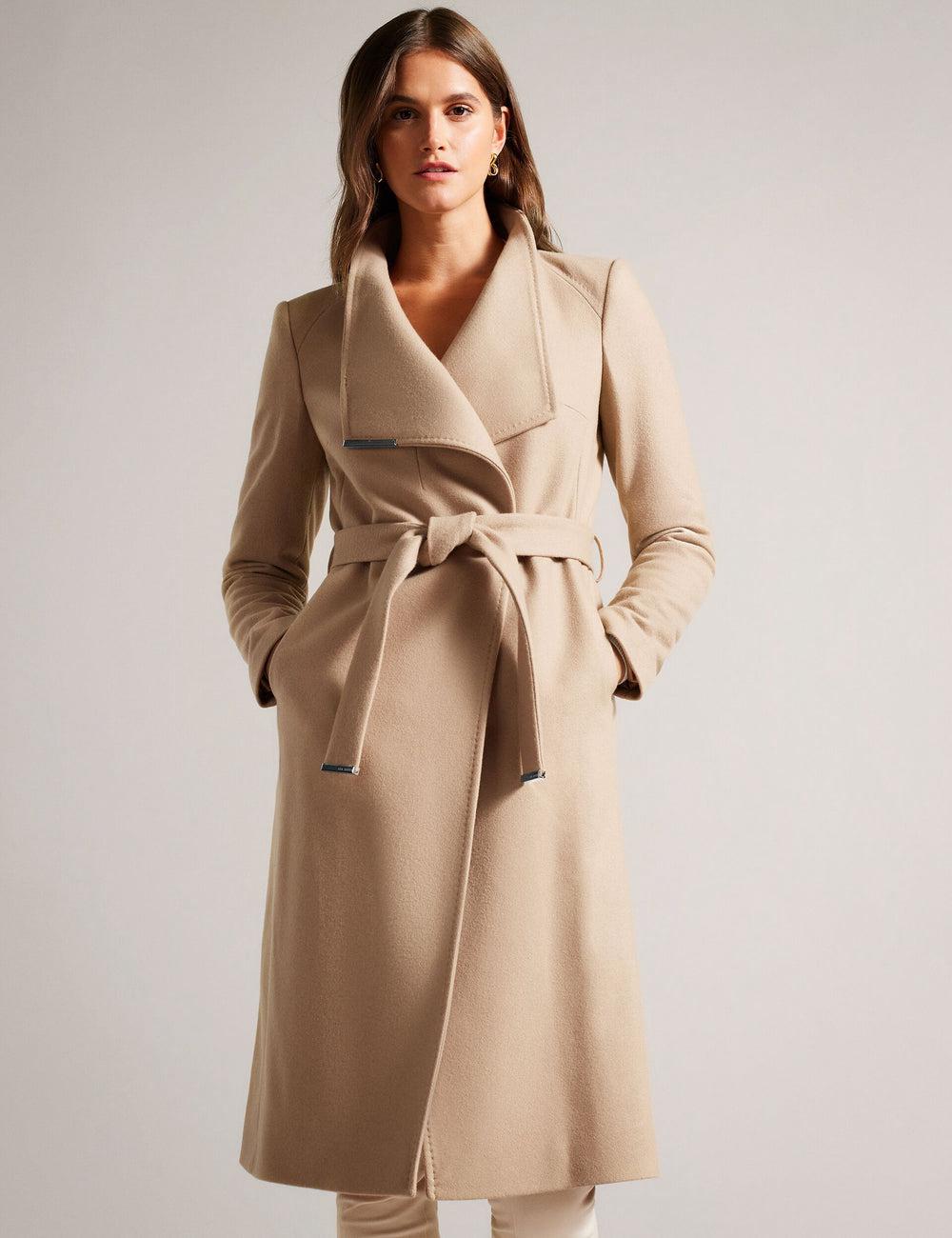 Camel Ted Baker ROSE - Midi Length Belted Wool Wrap Coat Women Jackets | Canada  GBX-517943