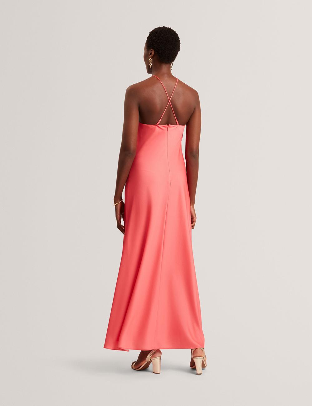 Coral Ted Baker AJIMA - Floral Graphic Halter Neck Satin Women Maxi Dresses | Canada  VYF-926478