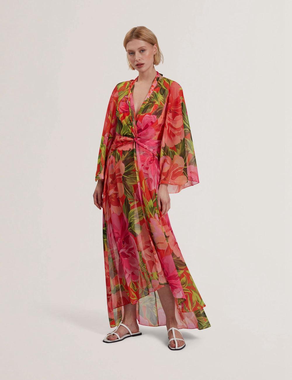 Coral Ted Baker DDARCIS - Floral Twisted Waist Maxi Beach Women Cover Ups | Canada  ACI-847165