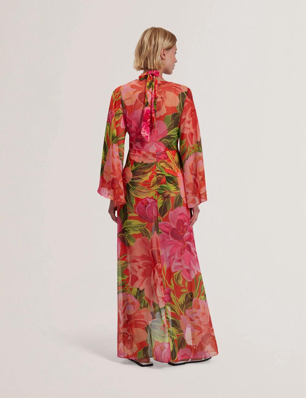 Coral Ted Baker DDARCIS - Floral Twisted Waist Maxi Beach Women Cover Ups | Canada  ACI-847165