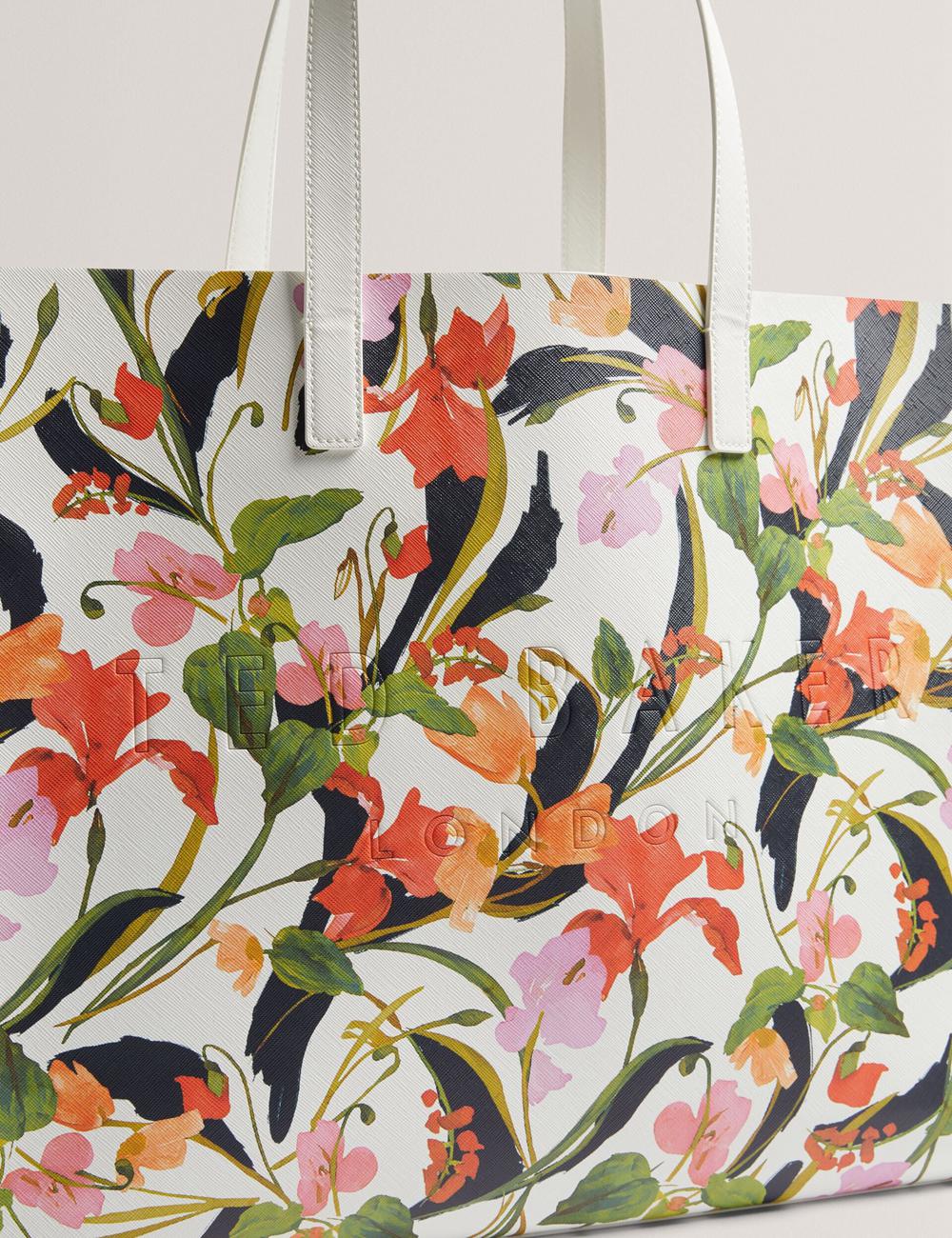 Cream Ted Baker FLORISH - Floral Print PU Leather Wide Women Tote Bags | Canada  RNI-652871